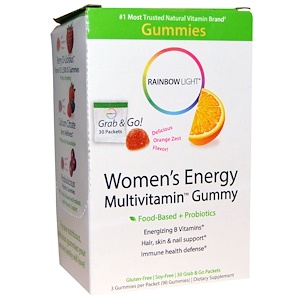 Rainbow Light, Энергетические жевательные мультивитамины для женщин, Восхитительный пикантный вкус апельсина, 30 пакетов