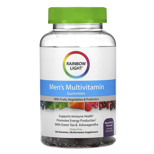 Rainbow Light, Men's Multivitamin Gummies with Fruits, Vegetables & Probiotics, Mixed Berry, 120 Gummies