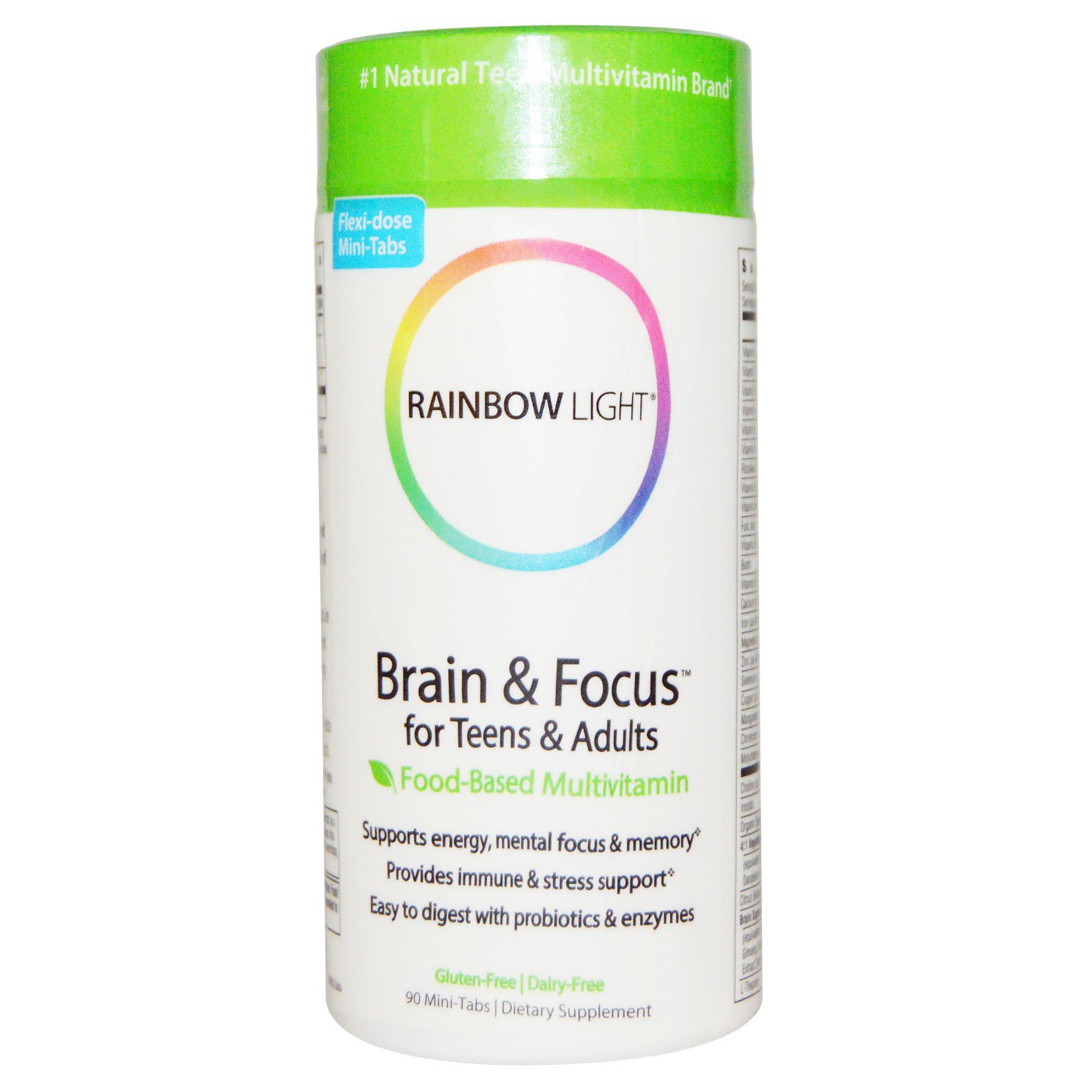 Rainbow Light, Brain & Focus для детей и взрослых, пищевой мультивитаминный комплекс, 90 мини таблеток