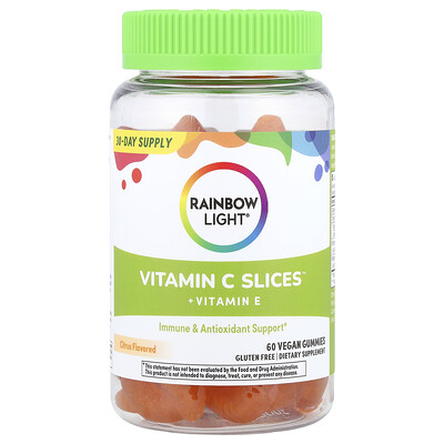 Product Image for Rainbow Light, Vitamin C Slices + Vitamin E, Citrus, 60 Vegan Gummies