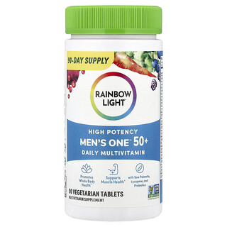 Rainbow Light, Suplemento multivitamínico diario de alta potencia para hombres One™, Para mayores de 50 años, 90 comprimidos vegetales