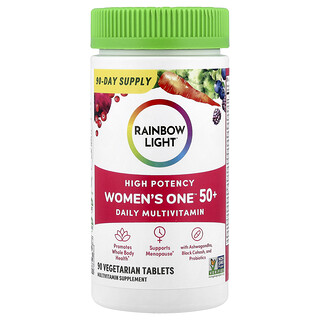 Rainbow Light, Multivitamin Harian One™ 50+ Wanita, Potensi Tinggi, 90 Tablet Vegetarian