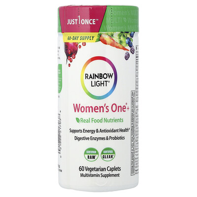Rainbow Light, Suplemento multivitamínico de uso diario para mujeres One™, Alta potencia, 60 comprimidos vegetales