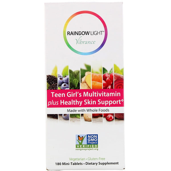 Rainbow Light, Vibrance, Suplemento multivitamínico para adolescentes mujeres con refuerzo para una piel saludable, 180 minicomprimidos