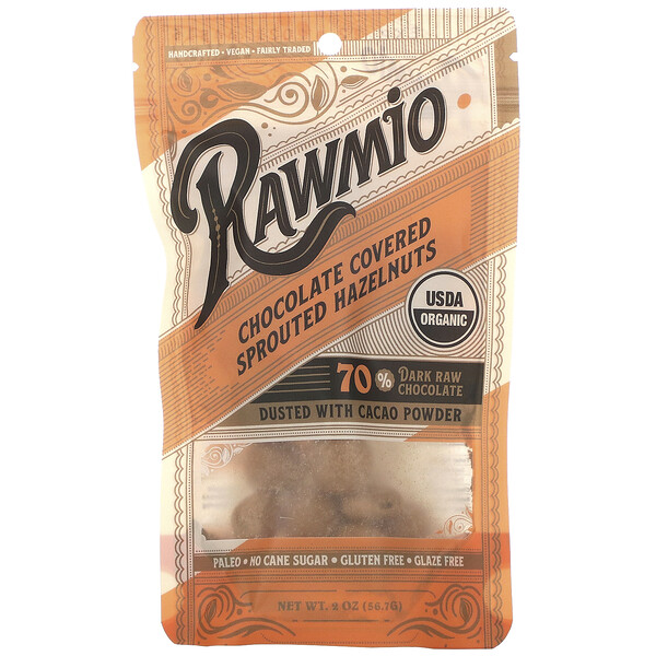 Rawmio, Пророщенный фундук в шоколаде, 56,7 г (2 унции)