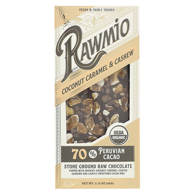 Rawmio  Stone Ground Raw Chocolate  Coconut Caramel & Cashew  2.12 oz (60 g)