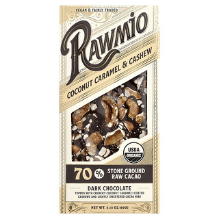 Rawmio, Μπάρα μαύρης σοκολάτας, καρύδα, καραμέλα και κάσιους, 70% κακάο, 60 γρ.