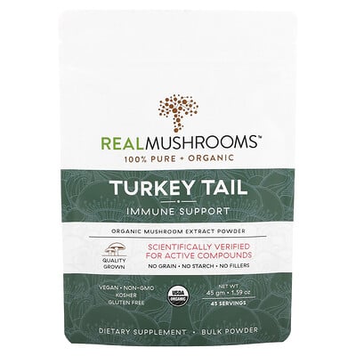 

Real Mushrooms Индейка, порошок экстракта органических грибов, 45 г (1,59 унции)