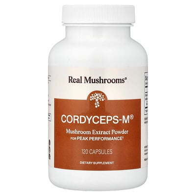 Real Mushrooms, Cordyceps-M®, Extracto de hongos en polvo, 120 cápsulas