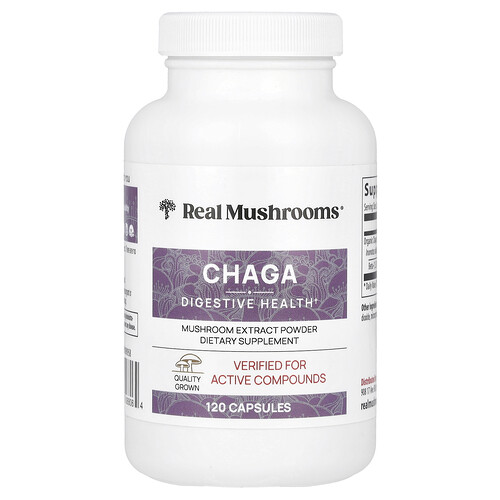 Real Mushrooms, Chaga, Mushroom Extract Powder, Pilzextraktpulver, 120 Kapseln