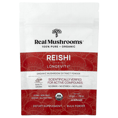 Real Mushrooms, Reishi, Extracto de hongos orgánicos en polvo, 45 g (1,59 oz)