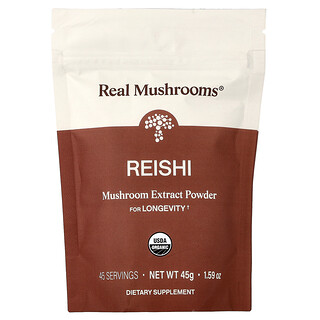 Real Mushrooms, Reishi, gombakivonat-por, 45 g (1,59 uncia)
