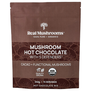 Real Mushrooms, 蘑菇热巧克力，含 5 Defenders®，240 克