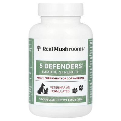 Real Mushrooms  5 Defenders  For Dogs and Cats  90 Capsules