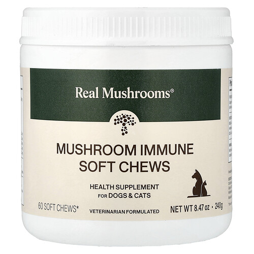 Real Mushrooms, Mushroom Immune Soft Chews, For Dogs and Cats, 60 Soft Chews, 8.47 oz (240 g)