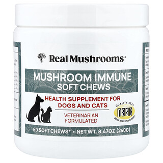 Real Mushrooms, Mushroom Immune Soft Chews, For Dogs and Cats, 60 Chews, 8.47 oz (240 g)