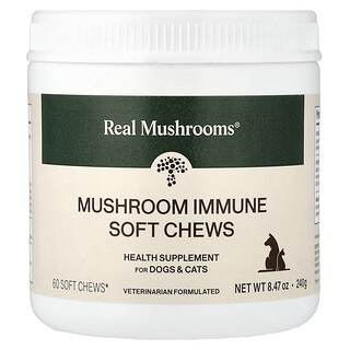 Real Mushrooms, Mushroom Immune Soft Chews, For Dogs and Cats, 60 Soft Chews, 8.47 oz (240 g)