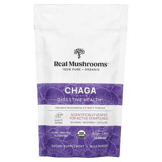 Real Mushrooms, Chaga, extrait de champignon biologique en poudre, 150 g