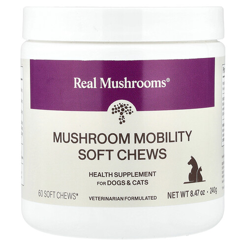 Real Mushrooms, Mushroom Mobility Soft Chews, For Dogs and Cats , 60 Soft Chews, 8.47 oz (240 g)