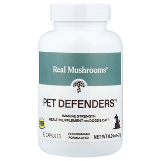 Real Mushrooms, Pet Defenders™, Immune Strength Health Supplement, Ergänzungsmittel für die Gesundheit des Immunsystems, für Hunde und Katzen, 90 Kapseln, 27 g (0,95 oz.)
