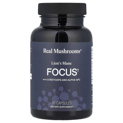 Real Mushrooms, Focus, Löwenmähne mit Cordyceps und Alpha-GPC, 90 Kapseln