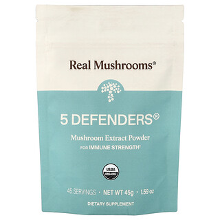Real Mushrooms, 5 Defenders®, Serbuk Ekstrak Cendawan Organik, 1.59 oz (45 g)