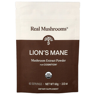 Real Mushrooms, Melena de león, Extracto de hongos orgánicos en polvo, 60 g (2,12 oz)