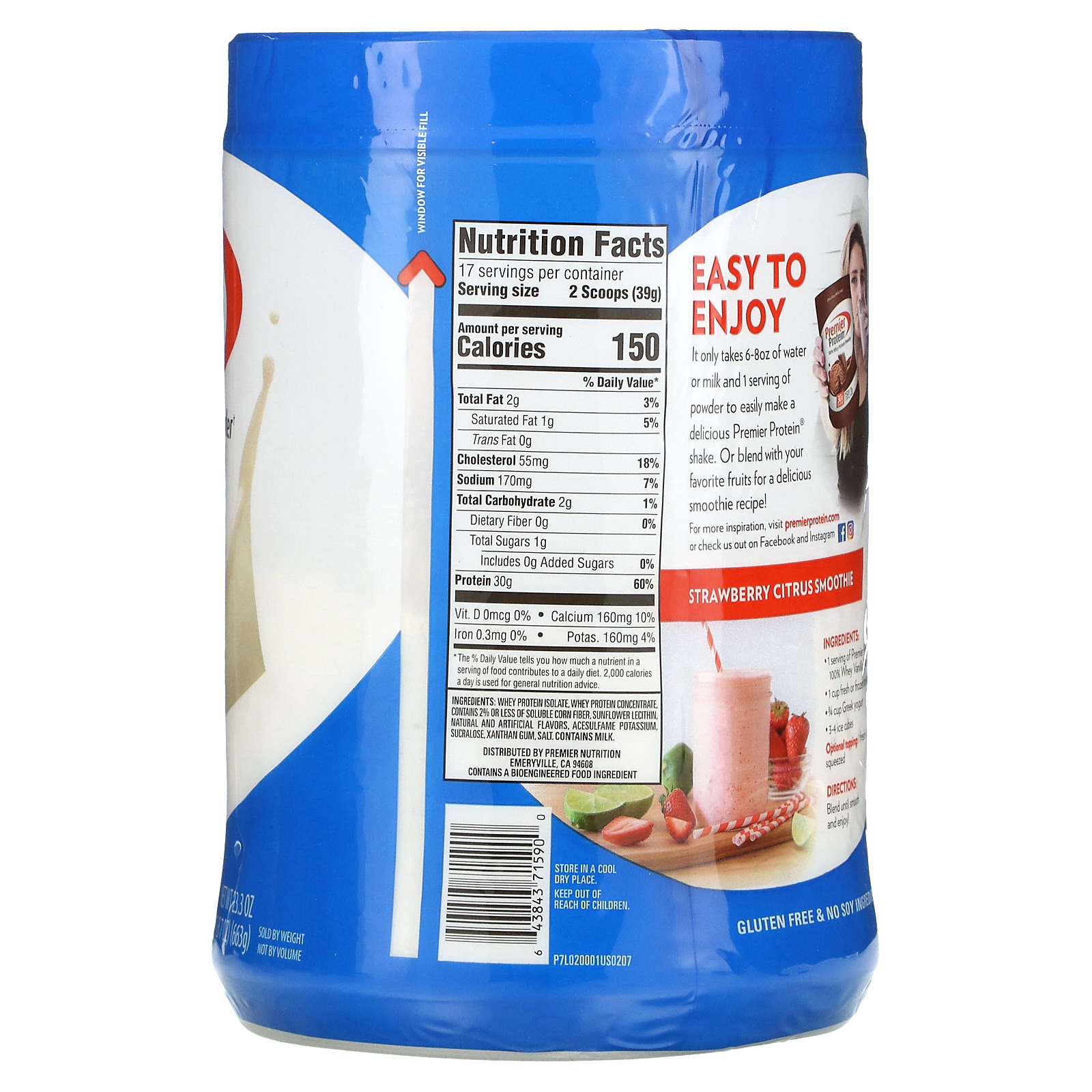 Premier Protein, 100 Whey Protein Powder, Vanilla Milkshake, 1 lb 7 oz