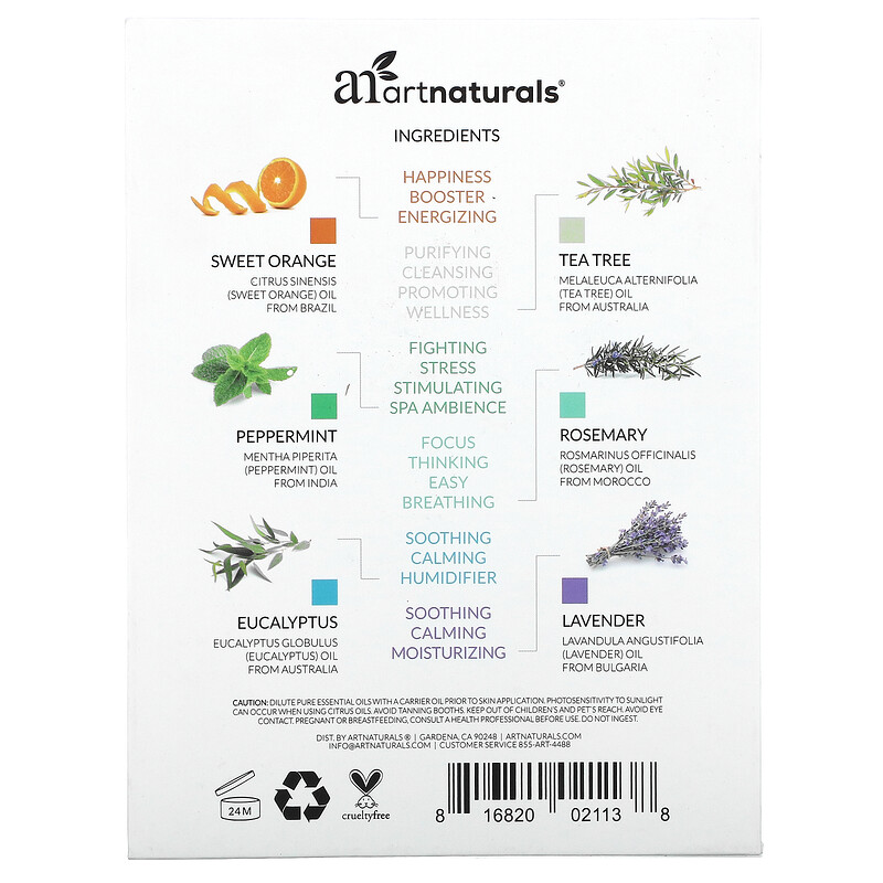 artnaturals, Top 6 Essential Oils Set, 6 Piece Set, .33 fl oz (10 ml) Each