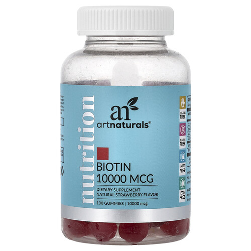 Artnaturals, Nutrition, Gomitas de biotina, Sabor natural a fresa, 100 gomitas (5000 mg por gomita)