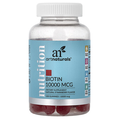 artnaturals, Nutrition, Gomitas de biotina, Sabor natural a fresa, 100 gomitas (5000 mg por gomita)