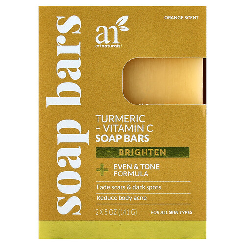 Artnaturals Turmeric + Vitamin C Soap Bars, For All Skin Types, Orange, 2 Bars, 5 oz (141 g) Each