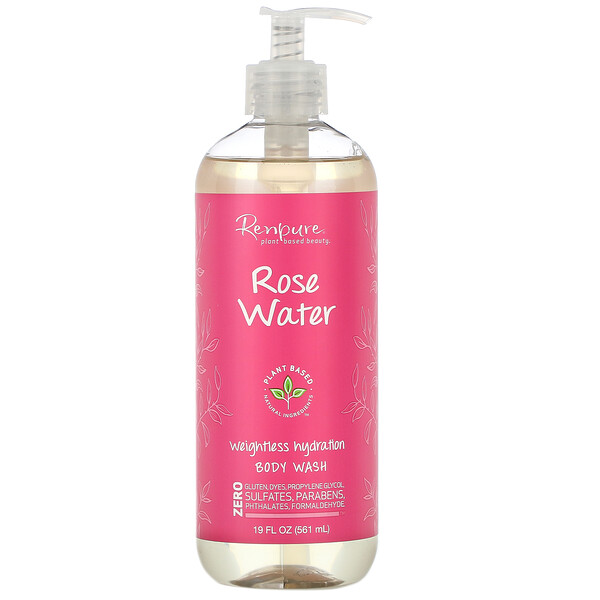 Renpure‏, Rose Water, Weightless Hydration Body Wash, 19 fl oz (561 ml) 