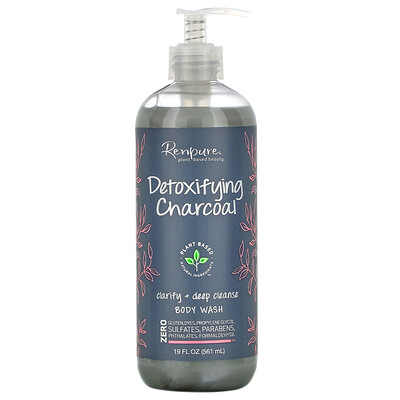 Renpure Detoxifying Charcoal, Clarifying + Deep Cleanse Body Wash, 19 fl oz (561 ml)