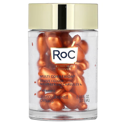 RoC Multi Correxion, ночная сыворотка в капсулах, без отдушек, 30 биоразлагаемых капсул, 10,5 мл (0,35 жидк. Унции)