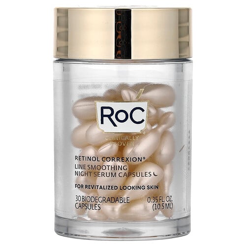RoC, Retinol Correxion®, Line Smoothing Night Serum Capsules, 30 biologisch abbaubare Kapseln, 0,35 fl oz (10,5 ml)