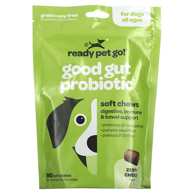 Ready Pet Go пробиотические лакомства для животика, пищеварительные лакомства для собак всех возрастов, вкус сыра, 90 мягких жевательных конфет