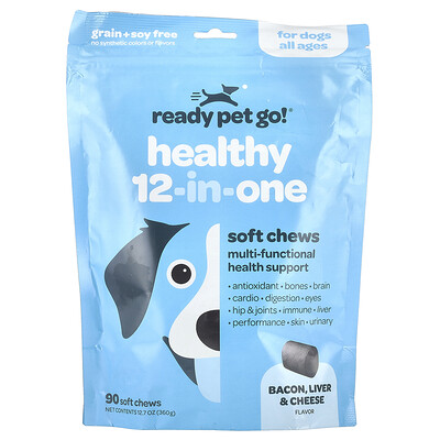 Ready Pet Go, Healthy 12-In-One, For Dogs, All Ages, Bacon, Liver & Cheese, 90 Soft Chews, 12.7 oz (360 g)