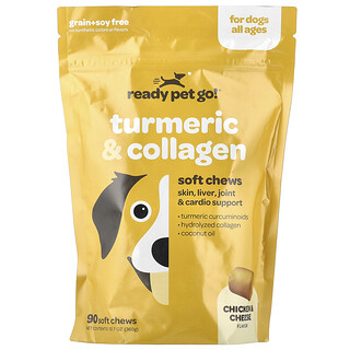 Ready Pet Go, Gurkmeja och kollagen, för hundar, alla åldrar, kyckling och ost, 90 mjuka tuggtabletter, 12.7 oz (360 g)
