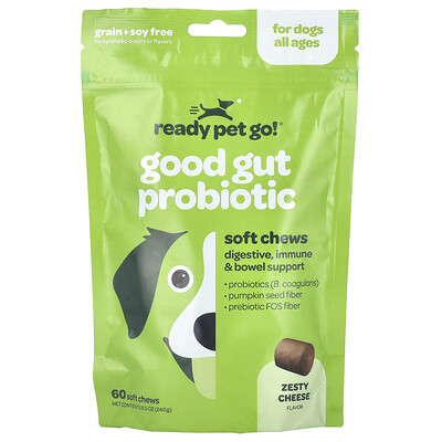 Ready Pet Go  Good Gut Probiotic  For Dogs  All Ages  Zesty Cheese  60 Soft Chews  8.5 oz (240 g)