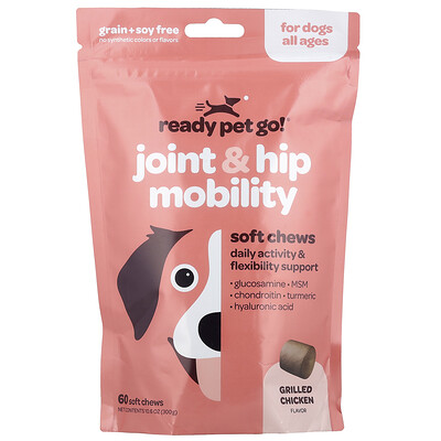 Ready Pet Go, Joint & Hip Mobility, For Dogs, All Ages, Grilled Chicken , 60 Soft Chews, 10.6 oz (300 g)