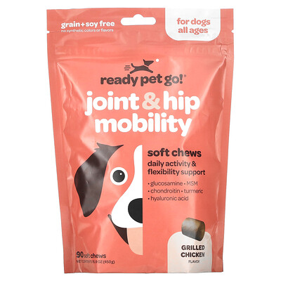 

Ready Pet Go Joint & Hip Mobility For Dogs All Ages Grilled Chicken 90 Soft Chews 15.9 oz (450 g)