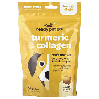 Ready Pet Go, Turmeric & Collagen, Kurkuma und Kollagen, für Hunde, alle Altersgruppen, Huhn und Käse, 60 Kau-Snacks, 240 g (8,5 oz.)