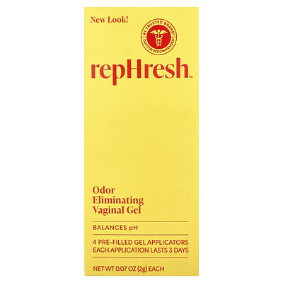 Product Image for Rephresh, Odor Eliminating Vaginal Gel, 4 Pre-Filled Gel Applicators, 0.07 oz (2 g) Each