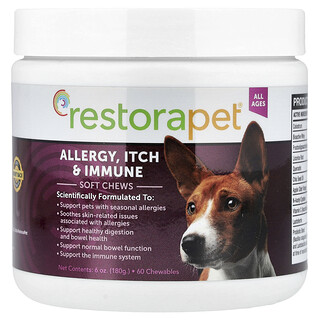 RestoraPet, Allergi, klåda och immun mjuka tuggtabletter, för hundar, alla åldrar, 60 tuggtabletter, 6 oz (180 g)
