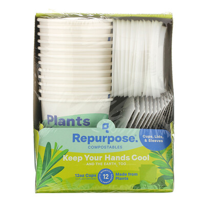 Repurpose 12 oz Cups with Lids + Sleeves, 12 Count