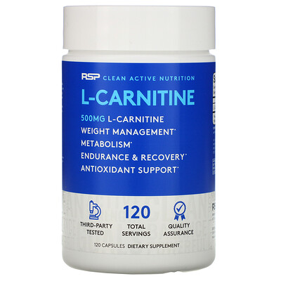 RSP Nutrition L-карнитин, коррекция веса, 500 мг, 120 капсул