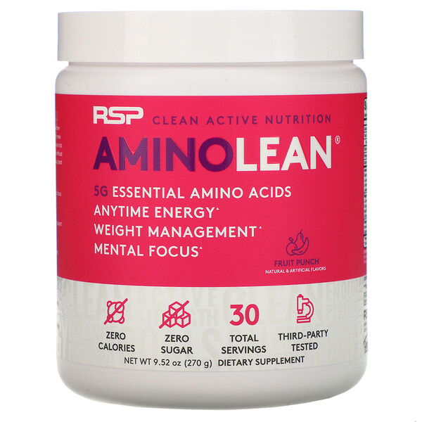 AminoLean, Essential Amino Acids + Anytime Energy, Fruit Punch, 9.52 oz (270 g)