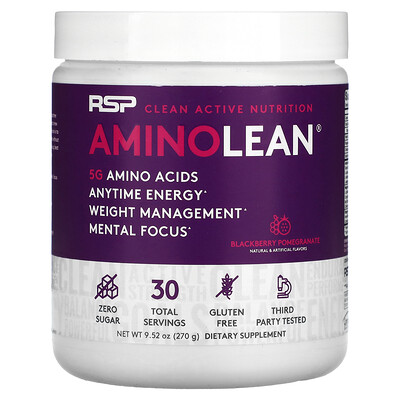 

RSP Nutrition AminoLean, незаменимые аминокислоты и энергия в любое время, ежевика и гранат, 270 г (9,52 унции)