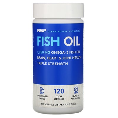 RSP Nutrition рыбий жир, 1250 мг омега-3, 120 мягких таблеток